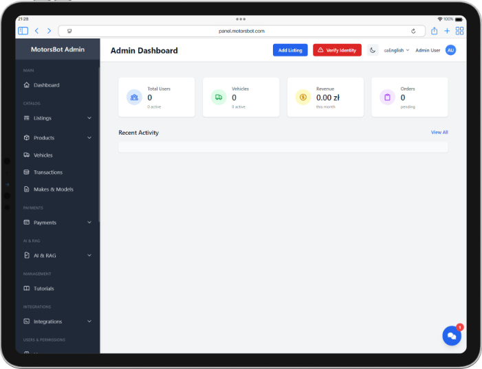 Aplikacja MotorsBot na tablecie